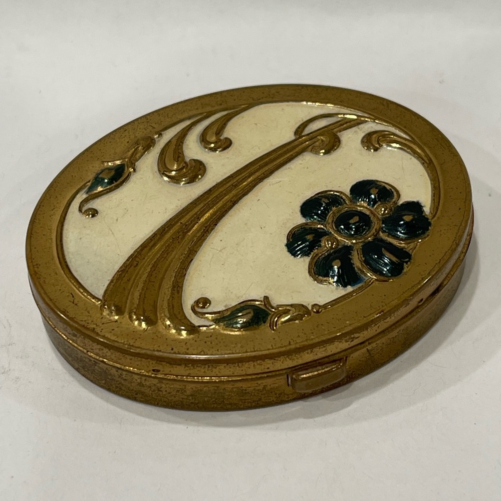 Rare Vintage Cara Mia Powder Compact with Flower Decor